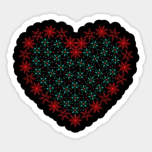 Red and green snowflakes fancy heart Sticker